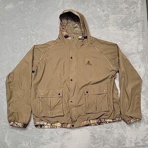 Mad Dog Gear Jacket Mens XL Brown Growler H485 Camo Trim Hunting Hooded Full Zip